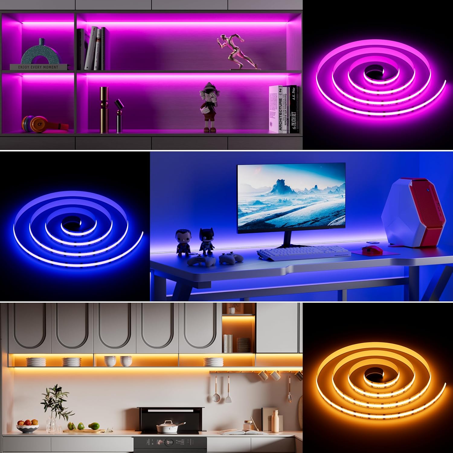 colors cob led strip light effect